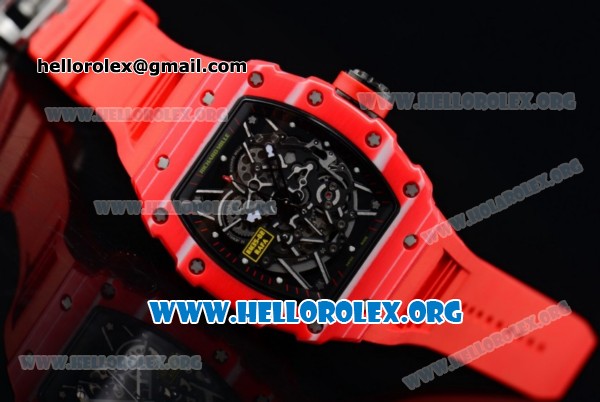 1:1 Richard Mille RM 35-02 RAFAEL NADA Japanese Miyota 9015 Automatic Red PVD Case with Skeleton Dial Red Crown/Rubber Strap - Click Image to Close